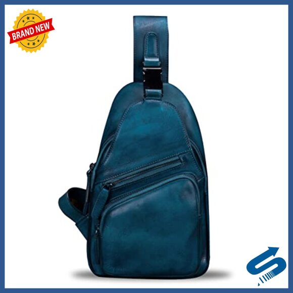 Genuine Leather Sling Backpack Daypack Crossbody Bag Adjustable Strap
